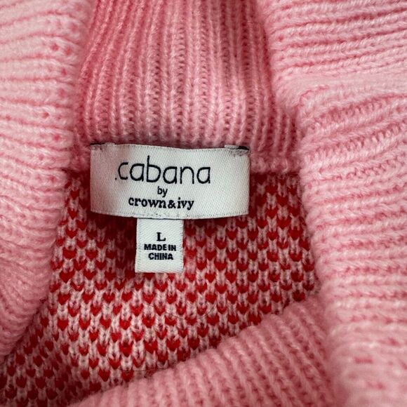 Cabana by Crown & Ivy Pink Animal Print Pullover Sweater Mock Neck 3/4 Sleeve L - Picture 4 of 9